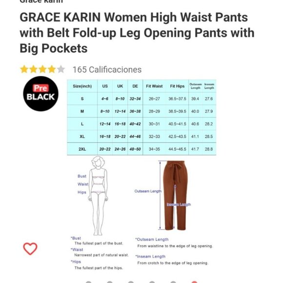 Grace Karin Womens High Waist Pants Size Medium Belt Fold-Up Leg Opening Navy - Picture 3 of 11